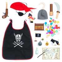 UMU® Kinder Holz Piraten Spielset mit Piratenkostüm inkl. Piratenumhang, Augenklappe, Papagei, Schatztruhe u. v. m., Spielzeug Set zum Rollenspiel, 22 Stk Piratenausrüstung, für 3, 4, 5 Jahre alt