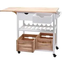 Mendler Servierwagen HWC-G35, Küchenwagen Rollwagen Küchenhelfer Beistellwagen Teewagen, Kiefernholz