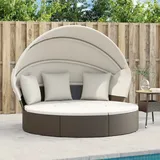 vidaXL Sonneninsel mit Dach und Kissen Braun Poly Rattan - 2 Jahre Gewährleistung - mind. 14 Tage Rückgaberecht - Braun
