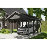 SKANHOLZ Skan Holz Wallgau - Satteldach Einzelcarport Breite 380 cm Gr. 0,5 - 380 x 500 cm Dachschalung mit Dachschindeln (rot) schiefergrau Holzcarport