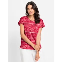 Print-Shirt INSPIRATIONEN "Print-Shirt", Damen, Gr. 46, rot (erdbeere, ecru, bedruckt), 100% Baumwolle, gemustert, mehrfarbig, bedruckt, Rundhals, Kurzarm, Shirts