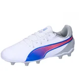 Puma King Match FG/AG Jr Soccer Shoe, White-Bluemazing-Flat Light Gray, 32 EU