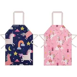 umorismo 2 Packung Schürze Kinder, Einhorn Kinderschürze Kinder Verstellbare Kochschürze Kinder Wasserdichte Mit Tasche Für Mädchen Und Jungen Zum Backen, Garten, Grill - as shown