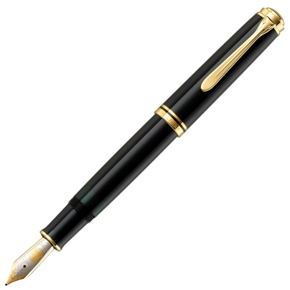 Pelikan Füller Souverän mit Gratis Gravur (M, Schwarz) | Aus Edelharz - Kolbenfüller - Goldfeder - Klassisches Design | SKU: 995571 | Drehmechanismus