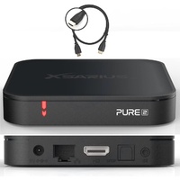 Xsarius Pure 2 UHD 4K Android TV 11 Box, WiFi WLAN, Premium 2 LIVE-TV App, USB 2.0 & 3.0, HDR10 & HLG, 2GB & 8GB, Micro SD-Kartenplatz, YouTube, Internet Radio, Netflix + HM-SAT HDMI Kabel