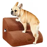 Deconovo rutschfest Hunderampe mit Waschbar Bezug, Hundetreppe für Kleine Hunde 2 Stufen, Abnehmbare Hunderampe Haustierrampe, Treppe für Haustiere Katzentreppe für Sofa Bett, 40x40x30 cm, Braun