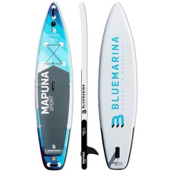 Bluemarina SUP-Board Aufblasbares Bluemarina SUP Board Mapuna inkl. 5 J. Garantie, Stand Up Paddle Board, (15 cm dick, 3 PVC Schichten, max 200 kg), Paddling board, Paddelboard, Surfboard, (100% Polyester -, 3 tlg., bis 200 kg – Double Layer – Kickpad – Action-Cam-Halterung), Surfbrett – Surfboard – Paddelboard – Stand Up Paddle blau|grau|weiß