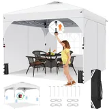 TOOLUCK Pavillon 3x3 Wasserdicht Stabil Winterfest Faltpavillon Gartenpavillon Partyzelt Pop Up Pavillon Klappbar UV Schutz 50+ Höhenverstellbar mit Entlüftung & 3 Stoffstücken&4 Sandsäcke,Weiß