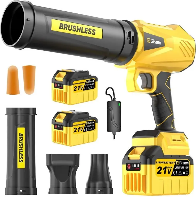 VIOLEWORKS 21 V Akku-Laubbläser, Akku-Laubbläser mit 2 x 4000 mAh Akkus und Ladegerät, 3 Geschwindigkeitsstufen und 3 Blasdüsen, 170.000 U/min Laubbläser mit Akku und Ladegerät