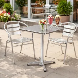 Mojawo Mojawo® Bistrogarnitur 3-teilig Bistrotisch Aluminium eckig 60x60cm H70cm / 110 cm höhenverstellbar + 2 Stapelstühle Aluminium