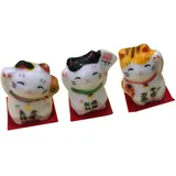 BESPORTBLE Glückskatze Japan Porzellan 3 Apanesische Keramik Maneki Neko Glückskatzenfiguren Feng Shui Glücksstatue Winkendes Glücksdekor Ornamente Für Home Office Shop Winkekatze+Porzellan