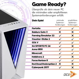 dcl24.de dcl24 Gamer PC weiß AMD Ryzen 5 8600G, AMD Radeon 760M - 1000GB SSD, 32GB DDR5, RGB Zocker PC mit 6x5.0 GHz, WLAN, Spiele Computer, Windows 11 Pro