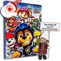 X-Mas Set Schoko Adventskalender Hunde Actionmotiv und Deko-Artikel, Kalender Schokolade + "Top Deal24" Deko-Artikel