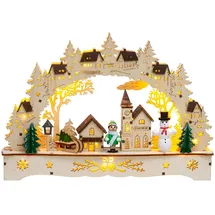 SIKORA LB63s Kleiner LED Holz Schwibbogen Dorfkirche mit Häusern L: 27 cm