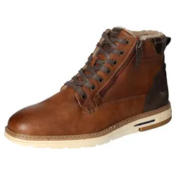 Winterboots MUSTANG SHOES, Herren, Gr. 40, braun (cognac used), Lederimitat, used, casual, Schuhe, Schnürboots, Casual-Stiefelette mit kariertem Einsatz am Schaftrand