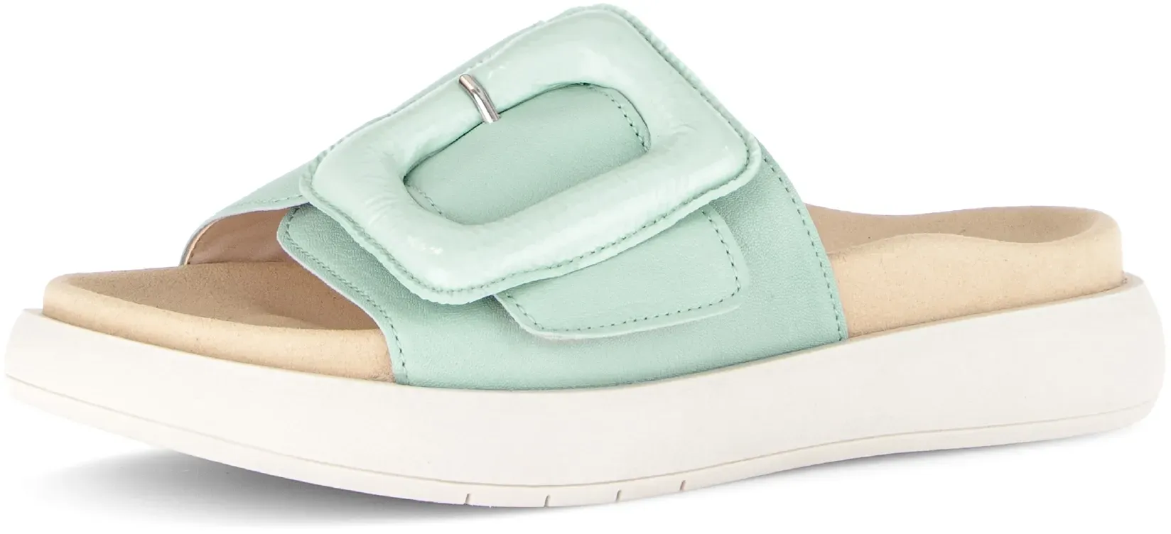 Pantolette GABOR, Damen, Gr. 37, grün, Nappaleder, Schuhe Pantolette, Plateau, Schlupfschuh, Sommerschuh mit großer Zierschnalle