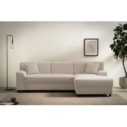 Ecksofa INOSIGN "Turah 2, L-Form, in Cord u. wasserabweisender Microfaser, Federkern", beige (natur), B:241cm H:79cm T:146cm, 100% Polyester, Sofas, B/T/H: 241/146/79 cm, incl. Zierkissen, wahlweise mit Bettfunktion