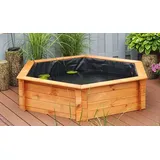Hochteich Orf 100 cm 122 x 105 x 40 cm honigbraun – Kiefer (FSC zertifiziert) – sechseckiger Terrassenteich – idealer Balkonteich