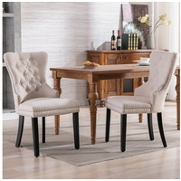 Ulife Stuhl mit Eichenbeinen, Knopf, Chromklopfer und Nagelkopfbesatz (2 St), Küchenstuhl Wohnzimmer Lounge Freizeitstuhl beige