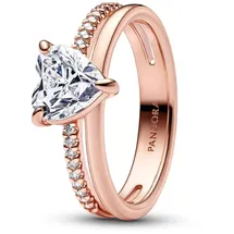Pandora 183100C01 Damen-Ring Doppelschiene mit Herz Roségoldfarben, 58/18,5