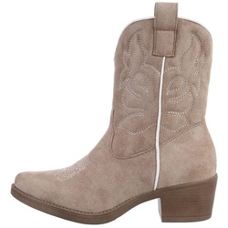 Ital-Design Damen Cowboyboots Western Westernstiefelette Blockabsatz Western- & Bikerboots in Hellbraun braun 39