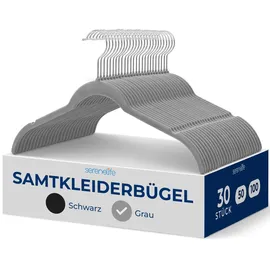 SereneLife Samtbügel, 30 Stück- Hemdenbügel, Kleiderbügel Platzsparend für Kleideraufbewahrung & Organisation, Hangers Clothes mit 360° drehbarer Haken, für Tops, Jacken, Blusen, Trägerkleider, Grau