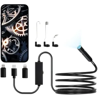 Vevor Endoskopkamera mit Licht, 1920P HD-Endoskop für Android & iOS, Inspektionskamera mit 8 LED-Leuchten & 3 m langem Kabel, 2-facher Zoom, wasserdichte IP67-Kanalkamera für Auto & Sanitär