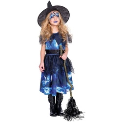 Rubie ́s Kostüm Schlosshexe, Hexenkostüm mit schönem Fotodruck eines Spukschlosses blau 140