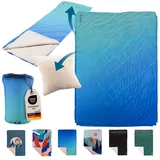 Skandika Deckenschlafsack Campingdecke Liva, 4-in-1, Outdoor Decke, 200x135cm, Überwurf, Kissen, mit Teddyfell Unterseite, Polyester, wasserdicht blau