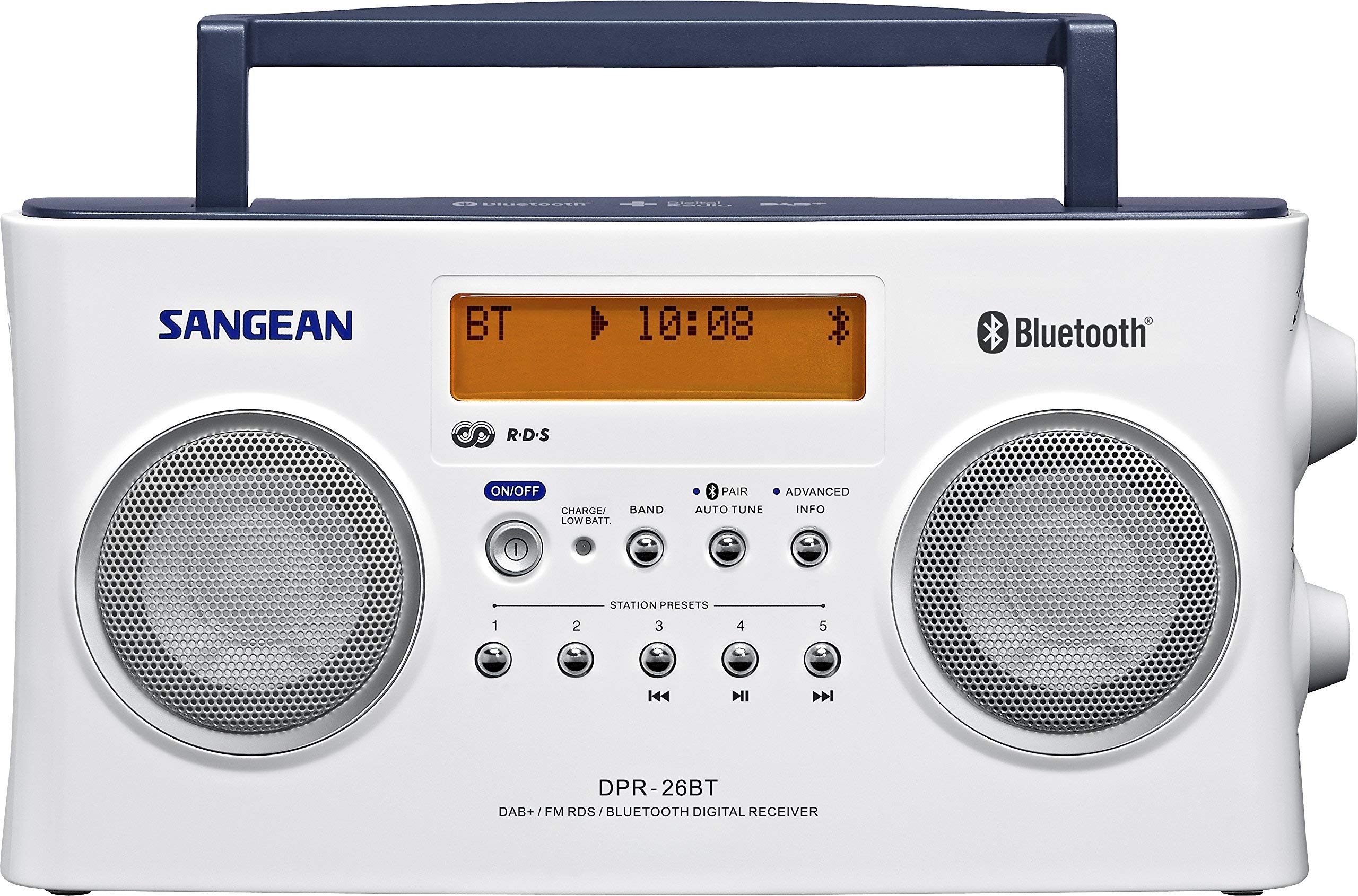 Sangean DPR-26BT tragbares DAB+ Digitalradio (UKW-Tuner, Bluetooth, AUX-In) weiß