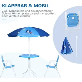Outsunny 4 tlg. Kindersitzgruppe Garten Gartentisch 2 Klappstühle Sonnenschirm Camping Kindersitzgarnitur Gartenmöbel für 3-6 Jahre Blau