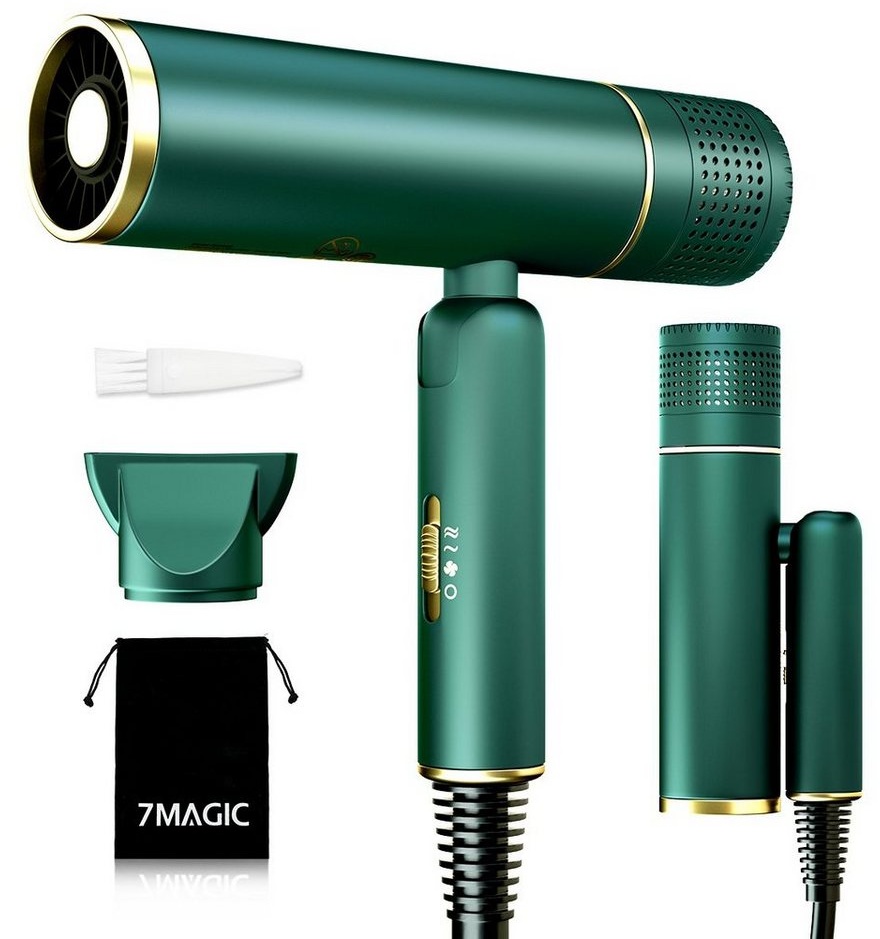 7MAGIC Haartrockner Ionic-Haartrockner, 1600,00 W, Schnelltrocknender Haartrockner, 2 Geschwindigkeitsstufen, 3 Temperatur-Modi grün