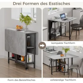 Mondeer Mobiler Klappbarer Esstisch, Klapptisch mit 2 Offenen Ablagen für Kleine Räume Esszimmer Küche, 120 x 80 x 75 cm, Grau