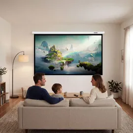 Tectake tectake® Beamer-Leinwand für 4K HD, Ultra HD und Full HD, Gain-Faktor 1.0 ausziehbares Gewebetuch, faltenfrei, Format 16:9, 84“