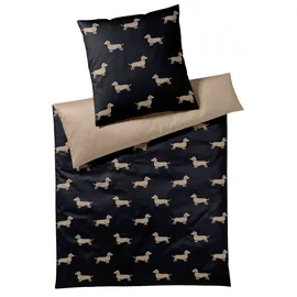 ELEGANTE Dogs Tiere Schwarz/Beige 155 x 220 cm + 80 x 80 cm