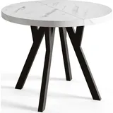 Runder Esszimmertisch OVO, ausziehbarer Tisch Durchmesser: 80 cm bis 130 cm, Wohnzimmertisch Farbe: MARMUR, mit Holzbeinen in Farbe Schwarz - Hellgrau/Schwarz