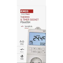EMOS 2in1 Steckdosenthermostat mit digitaler Zeitschaltuhr Schuko, weiß