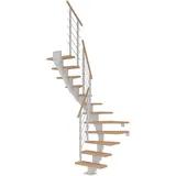 DOLLE Mittelholmtreppe Frankfurt (Breite: 75 cm, 1/2-gewendelt, Verkehrsweiß, Farbe Stufen: Eiche weiß, Geschosshöhe: 259 – 301 cm)