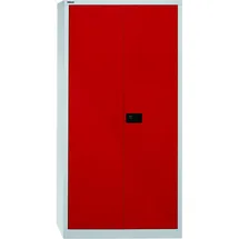 BISLEY Flügeltürenschrank Metall 4 Fachböden Lichtgrau/Kardinalrot 50 x 91,4 x 195 cm