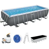 BESTWAY Power Steel Frame Pool Komplett-Set mit Sandfilteranlage 640 x 274 x 132 cm, leichtgrau, eckig