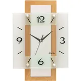 AMS 5507 Wanduhr Funk Funkwanduhr Analog Holz Buche Massiv Eckig mit Glas