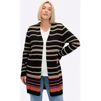 Sheego Longstrickjacke in schwarz-beige-gestreift | Gr.: 52/54