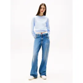 Tommy Hilfiger Relax-fit-Jeans TOMMY JEANS "MIA MR RLXD STR", Damen, Gr. 28, Länge 30, blau (denim medium), Denim/Jeans, Obermaterial: 99% Baumwolle, 1% Elasthan, unifarben, relaxed fit lang, Jeans, in blauer Waschung, mit Hammerschlaufe