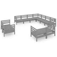 vidaXL 11-tlg Garten-Lounge-Set Massivholz Kiefer Grau