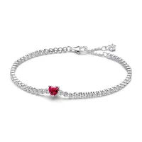 Pandora Tennisarmband Rotes Funkelndes Herz Silber 590041C02 Größe 18 cm