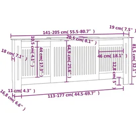 vidaXL MDF Heizkörperverkleidung Weiß 205 cm