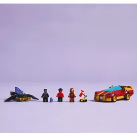 LEGO Marvel Iron Man Auto und Black Panther vs. Red Hulk - Superhelden Spielzeug mit 3 Minifiguren - Inkl. Flugzeug mit Shootern und Dum-E Figur - Geschenkidee für Jungen und Mädchen ab 7 Jahren 76310