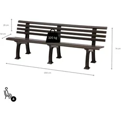 PROREGAL Gartenbank Antigua | 4-Sitzer | Braun | HxBxT 74x200x54cm | UV-beständiger Kunststoff | Parkbank Sitzbank Gartenbänke Balkon Terrasse