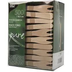 PAPSTAR 500 Snack-Gabeln, Holz "pure" 12,1 cm