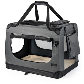 lionto Hundetransportbox faltbar für Reise & Auto, 50x34x36 cm, stabile Transportbox mit Tragegriffen & Decke für Katzen & Hunde bis 10 kg, robuste Hundebox aus Stoff für klein & groß, grau